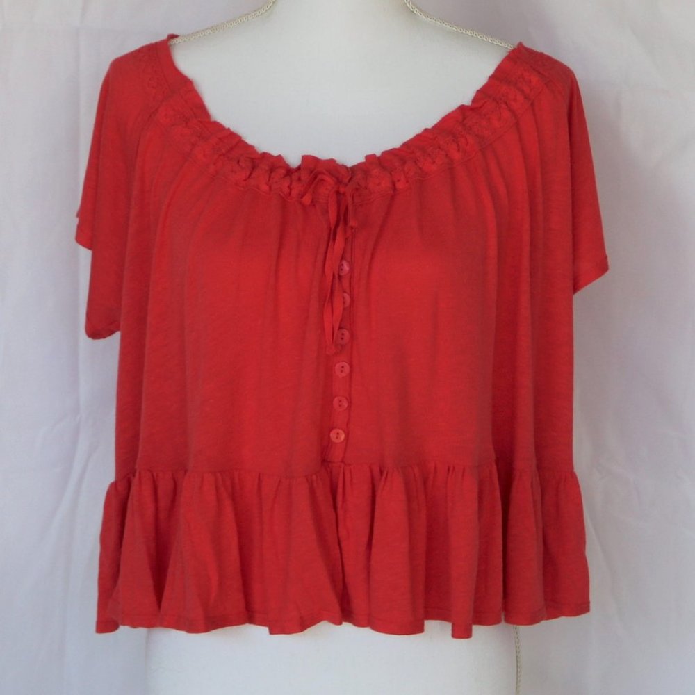 Anthropologie Free People Charlie Ruffle Tee Top - Picture 2 of 7